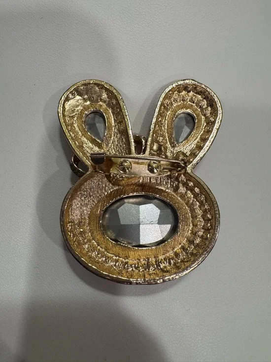 Crystal Bunny Brooch with Gold Bow - Blue - Picture 2 of 4
